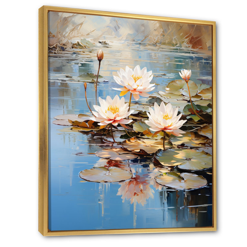 Nymphéas, série Claude Monets II sur toile, 32" H x 24" W, Cadre flottant doré