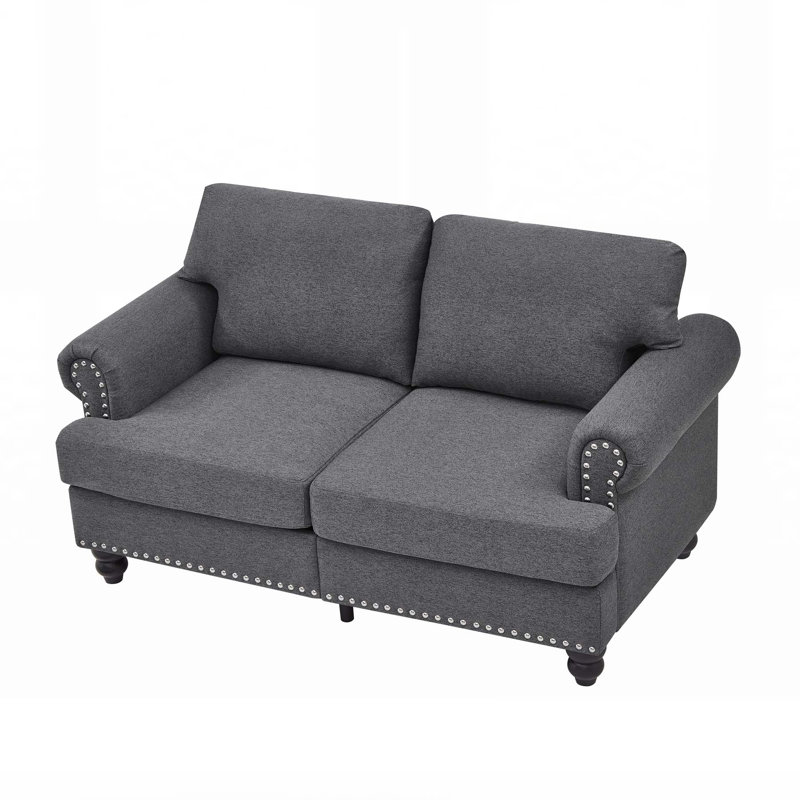 Causeuse de salon moderne avec design classique et rembourré en tissu de polyester gris, Gris, 2