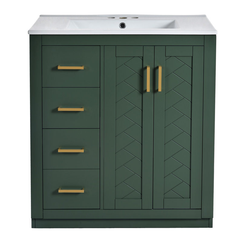 Meuble-lavabo 30 po avec lavabo en céramique, Vert