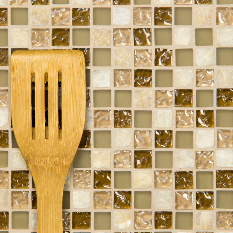 Quartz 0.63" x 0.63" Natural Stone/Glass Grid Mosaic Wall & Floor Tile