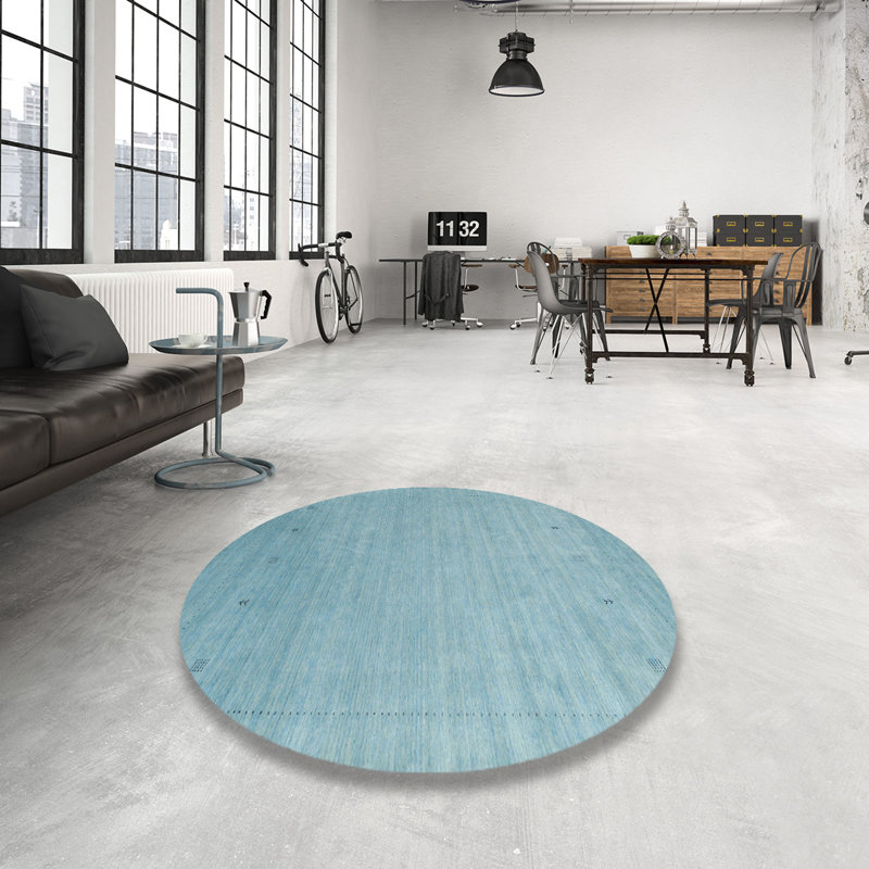 Tapis de zone bleu contemporain, Rond 5 pi