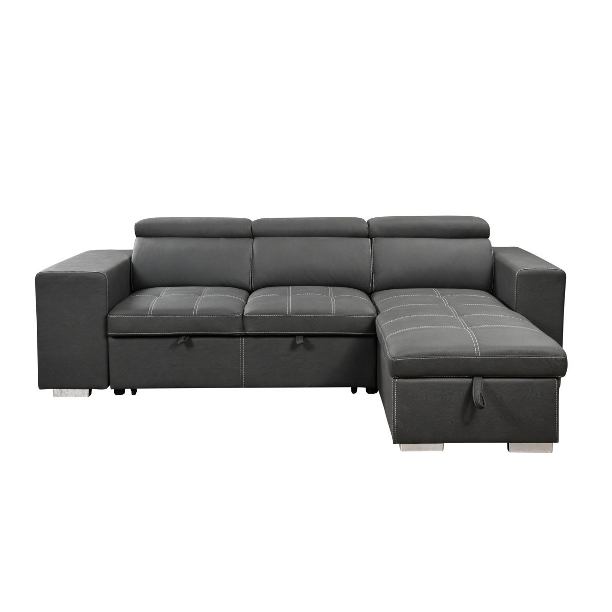 Huratio 102.7'' L Shape Sectional Sleeper Sofa 2 in 1 Convertible Sectional Sofa with Pull Out Bed, Storage Chaise And 2 Stools
