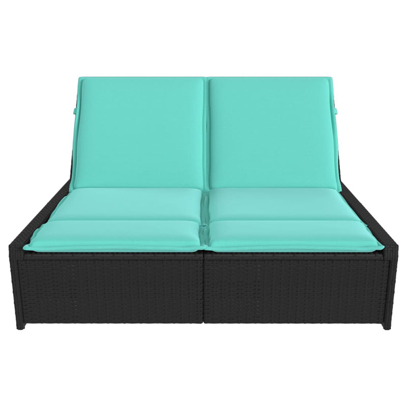 Latitude Run® Double Sun Lounger With Cushions Poly Rattan, Turquoise, Black