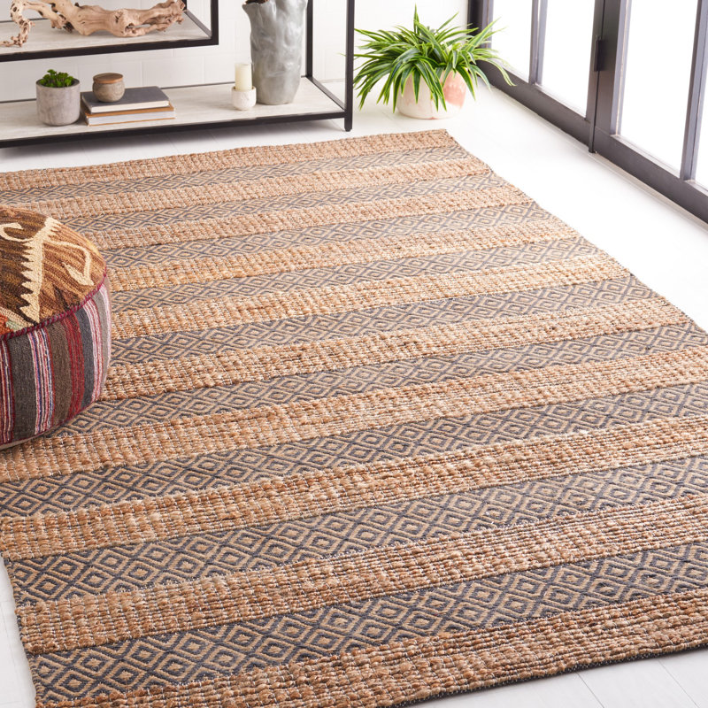 Sonny Geometric Flatweave Charcoal/Natural Area Rug, Rectangle 5' x 8'