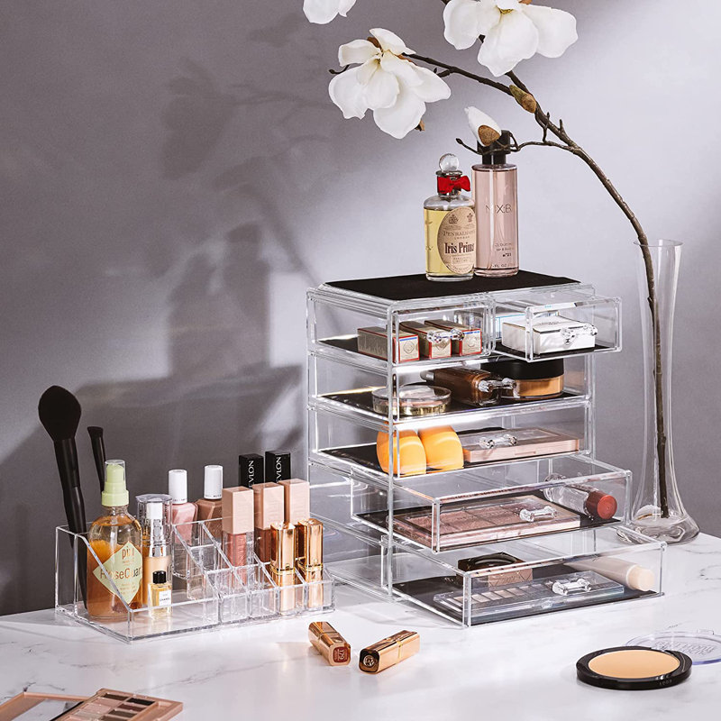 Sorbus Acrylic Makeup and Jewelry Storage Organizer Case, 2 Piece in Clear