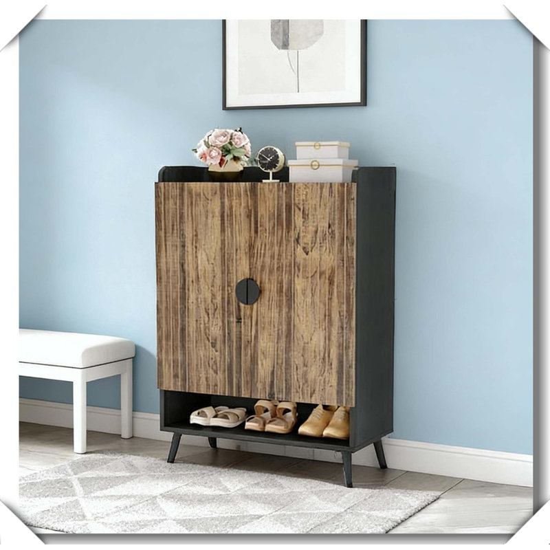 Rustic Vintage Shoe Cabinet Hidden Storage Practical Organizer, Black,Rustic Brown
