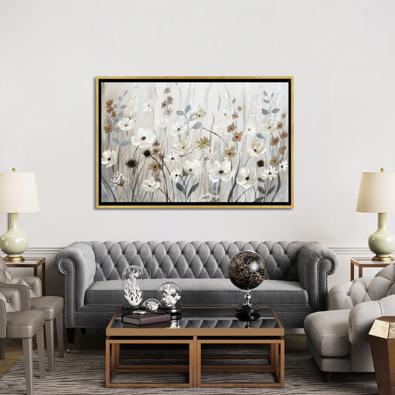 «Misty Meadow Field» encadré par Nan Print, H 18 po x l 26 po, Toile avec cadre flottant, Doré