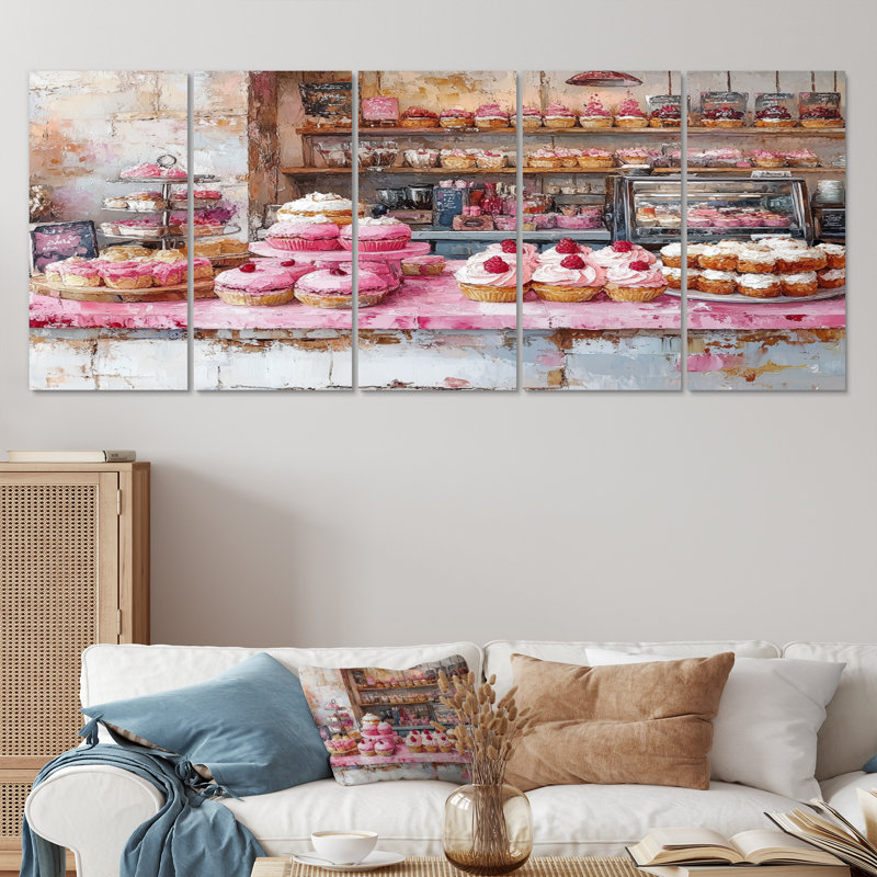Ensemble de salon art mural rose et rouge Patisserie Paradise, H 28 po x l 60 po