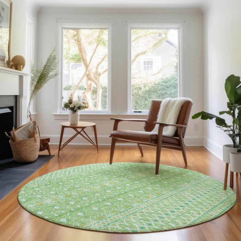 Premium Machine Washable Prisco Aloe Rug, Round 8'