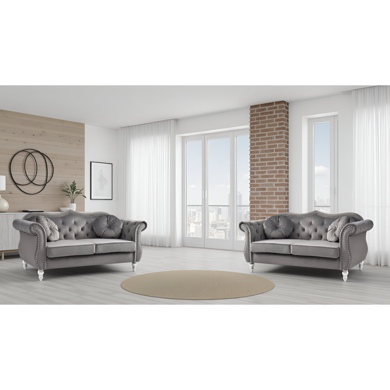 Ensemble de 2 causeuses en tissu velours gris foncé Geneva, Gris foncé