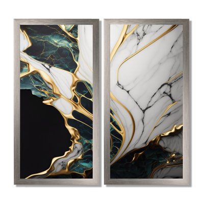 Abstract Geode Gold And Green Marble - Abstract Marble Canvas Art, Green Abstract Wall Art 2 Piece