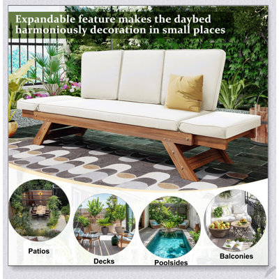 Méridienne d'extérieur réglable en bois avec méridienne et coussins confortables pour les petits espaces