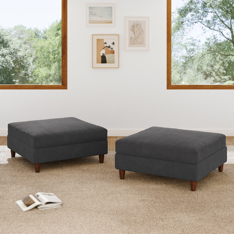 Rothsay Solid-Color Square Corduroy Ottoman(Set Of 2), Grey