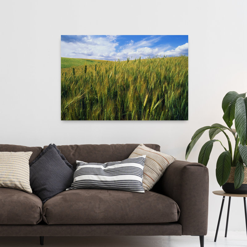 Wheat Field Rustic Abstract Contemporary Landscape Nature Art, 32" H x 48" W
