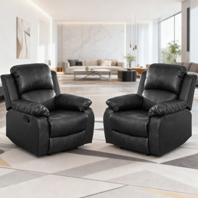 Fauteuil de chasse manuel moderne en cuir végétalien de 35 po de largeur avec accoudoirs et dossier confortables (ensemble de 2)