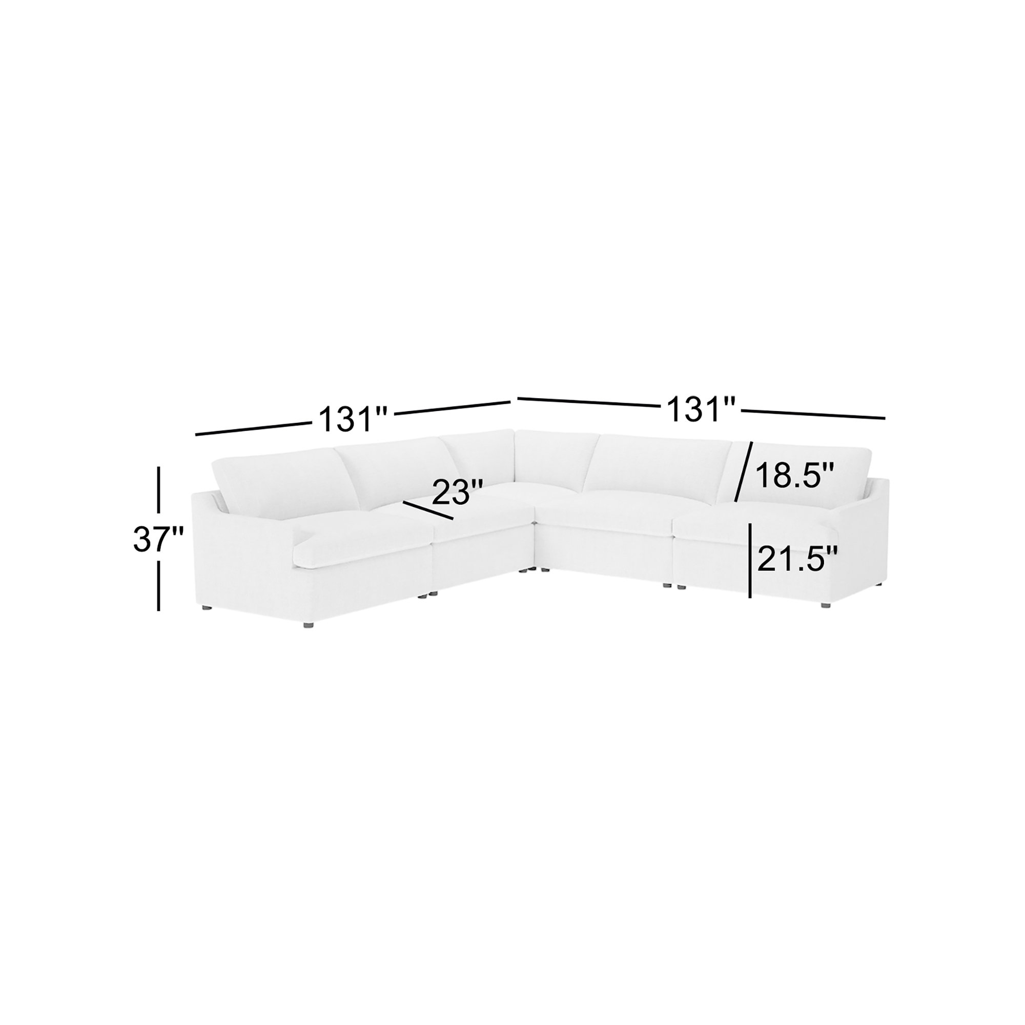 Essex 5 Pieces Upholstered Modular Sectional, Nomad Snow Crypton® Chenille