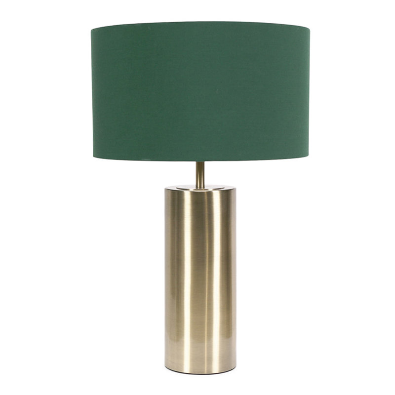 Lexy Fabric Drum Shade with Brushed Dimmable Touch Table Lamp with LED Bulb, Gold, Forest Green