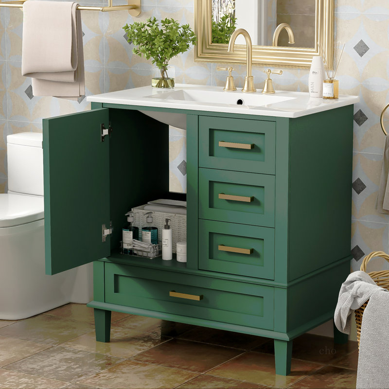 Ensemble de meuble-lavabo moderne avec lavabo 30 po, meuble-lavabo moderne avec porte à fermeture douce et 3 tiroirs, structure en bois massif