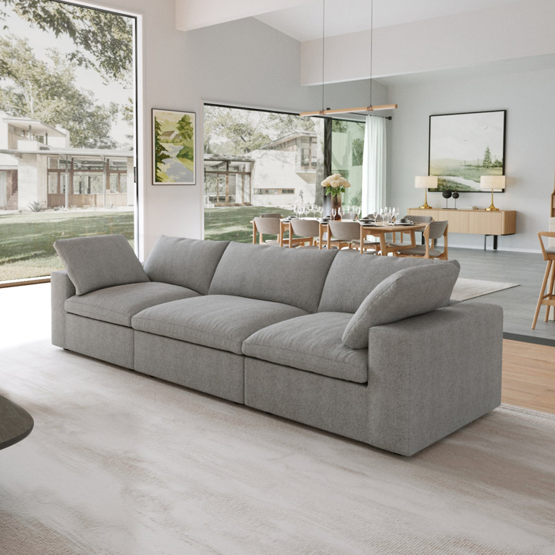 Canapé modulaire rembourré 3 places, Gris, 3, 23.23" H x 117.9" W x 39.3" D