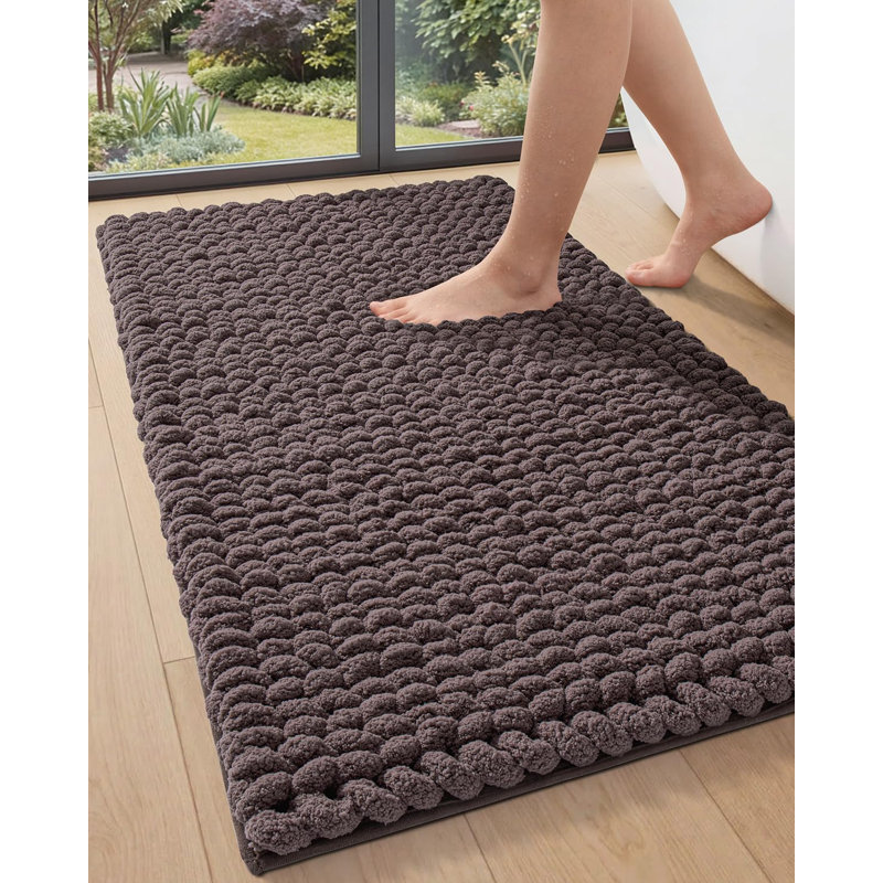 Tapis de bain 43x24, tapis de bain en chinelle antidérapant et lavable, taupe foncé, Taupe foncé