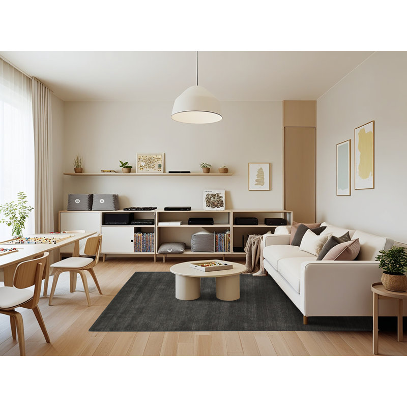 Tapis décoratif noir contemporain, Rectangle 7 pi x 9 pi