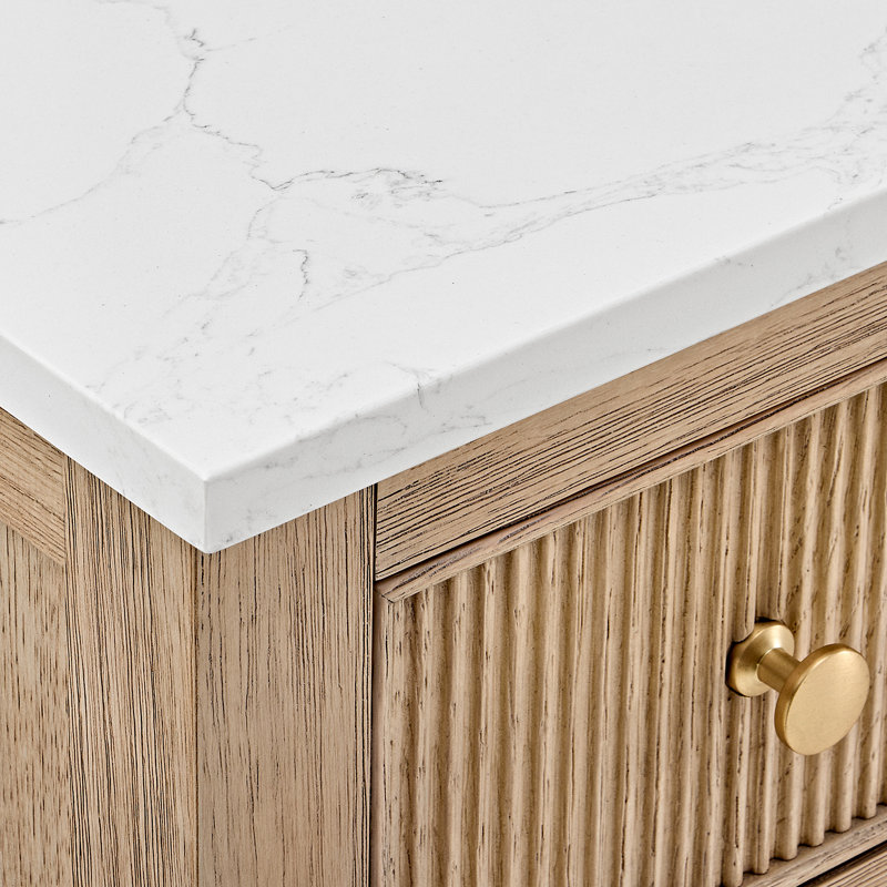 Meuble-lavabo simple Lala de 36 po avec comptoir en pierre reconstituée blanche grainée, sans miroir, Chêne naturel