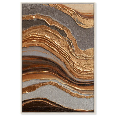 «Flow in Gold», reproduction d'art sur toile par Art Remedy, cadre argenté, 36 x 54