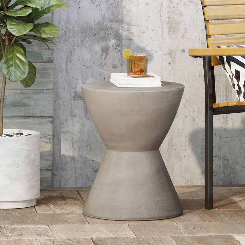Light Grey Outdoor MGO Hourglass Side Table, Pedestal Accent Table