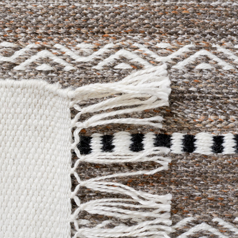 Tapis rayé kilim 101 noir / ivoire, Rectangle 3 pi x 5 pi
