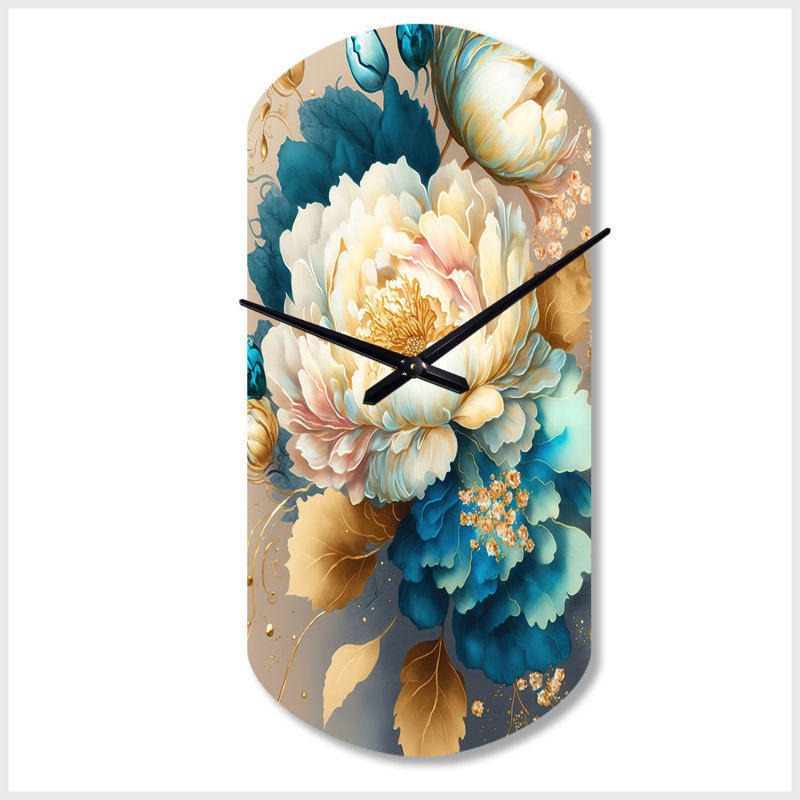 Maupin Vibrant Floral Bunch II - horloge murale cylindrique florale en métal, horloge murale asymétrique bleue, Petit