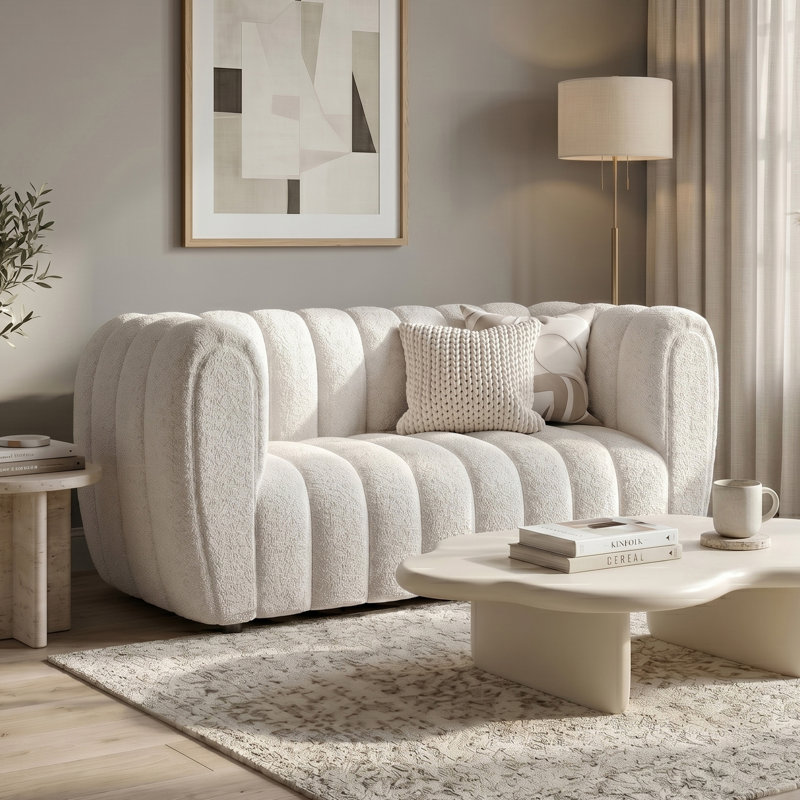 Celal Upholstered 63'' Loveseat, Off-White 100% Polyester, 31.5” H x 63” L x 34.5” W