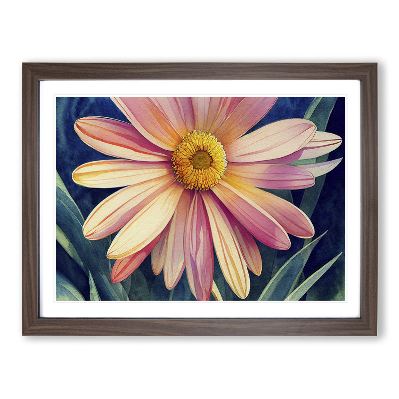 Watercolour Daisy Flower Vol.3 1 Piece Single Picture Frame Wall Art, 34cm H x 46cm W x 2cm D, Walnut Framed