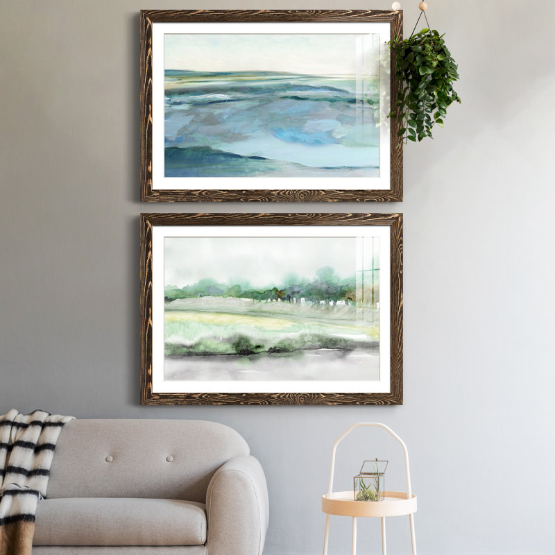 Marée basse - ensemble de 2 peintures sur papier encadrées, Papier, cadre noyer, H 31 po x l 44 po x P 1 po