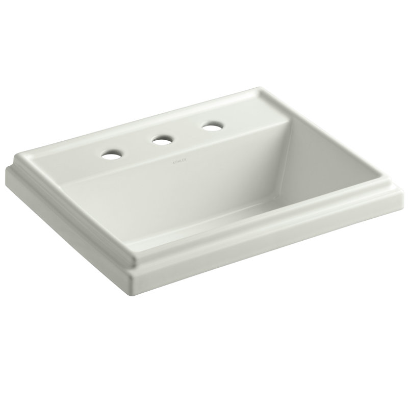 Tresham® Ceramic Rectangular Drop-In Bathroom Sink with Overflow, Almond, 8'' Widespread