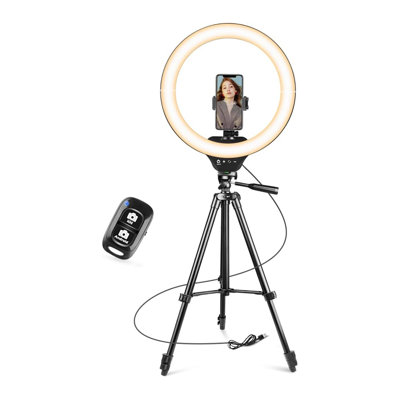 Anneau lumineux 14 po à DEL avec trépied réglable de 50 po, panneau de commande tactile avec 5 modes de couleur et 10 niveaux de luminosité, support de téléphone pour la diffusion en direct, yogo, tiktok, compatible avec tous les téléphones intell