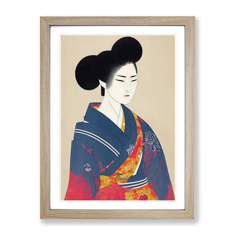 Traditional Geisha No.4 - Single Picture Frame Print, 34cm H x 25cm W x 2cm D, Oak Framed