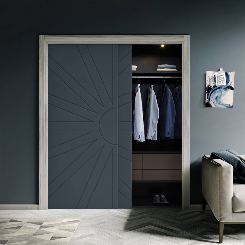 Portes de placard coulissantes à panneaux et en bois, gris, 72 po x 80 po