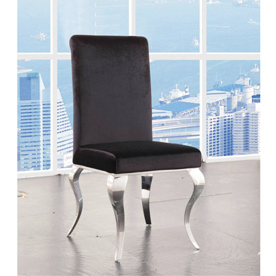 Two Black Solid Pattern Fabric Side Chairs For Dining Room, Stainless Steel Legs, Finish, High Density Foam, No Assembly Needed Room Of 2 In Black, Legs And Frame,