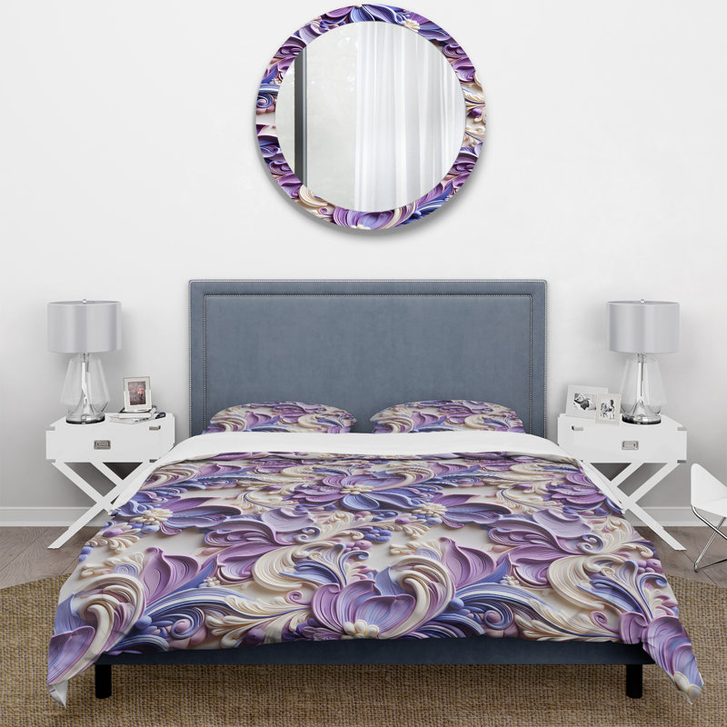 Floral Duvet Cover Set - Purple Lavender Persian Paisleys I, Queen Duvet Cover + 2 Standard Shams
