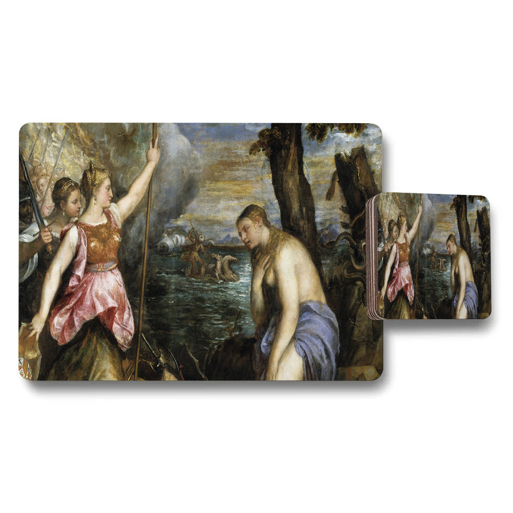 Classic Art Placemat and Coaster Set Featuring a Classical Painting