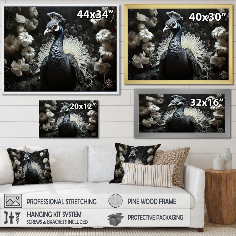 «Mystical Peacock Gaze» sur impression sur toile, Cadre flottant noir, H 34 po x l 44 po x P 1,5 po