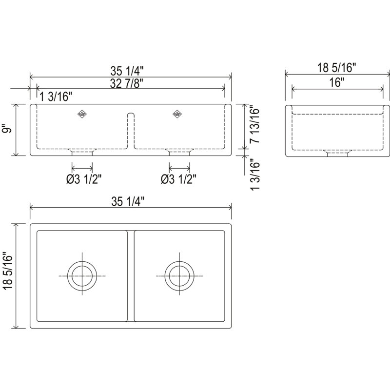 Shaker™ 35" L x 18" W Double Basin Farmhouse Kitchen Sink, White