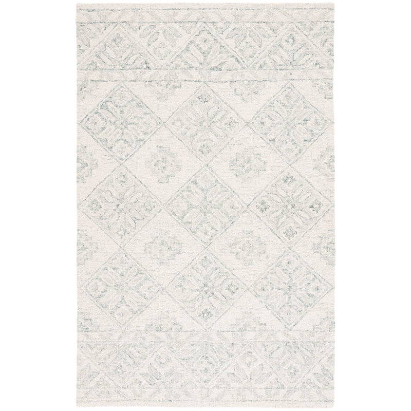 Handmade Light Blue Wool and Synthetic Tufted Rug