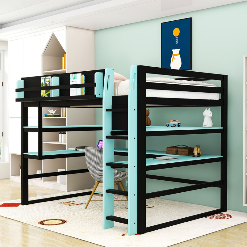 Gaming Loft Bed with Gaming Station and Smart Tech Integration, Full, Cloud Blue
