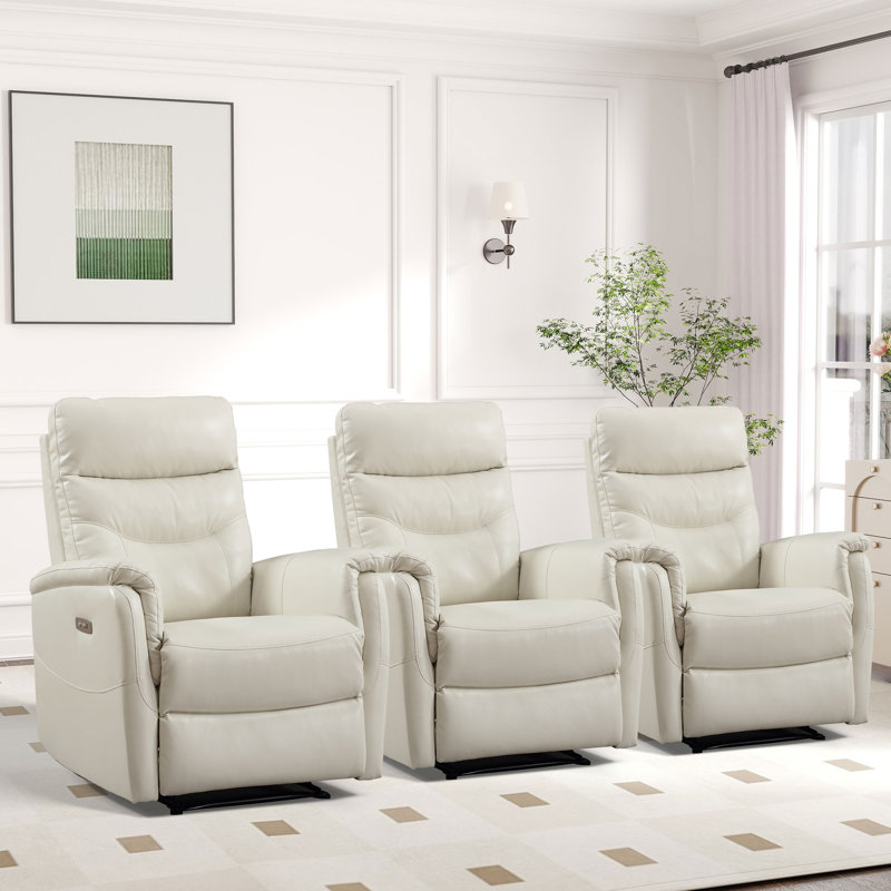 Fauteuil inclinable de cinéma en cuir véritable à haut dossier avec port USB de 31,5 po de largeur Salazar (ensemble de 3)
