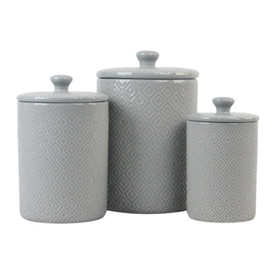 Diamond Embossed Ceramic Canister Set of 3 by 10 Strawberry Street, Kitchen Food Storage