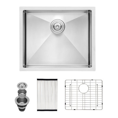 Topcraft Undermount 16-Gauge Stainless Steel Single-Bowl Kitchen Sink 23“ X 18” X 10" With Accessories