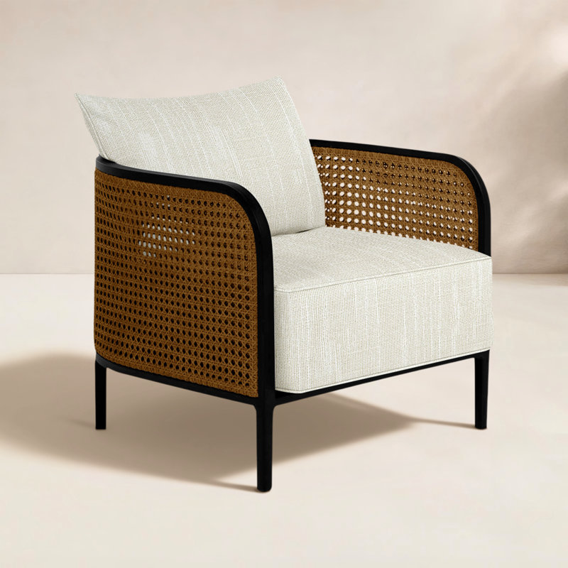 Havana Patio Chair with Cushions, Welt/Standard fill, Chalk/Natural Cane, Perigold IceBreaker White Sands