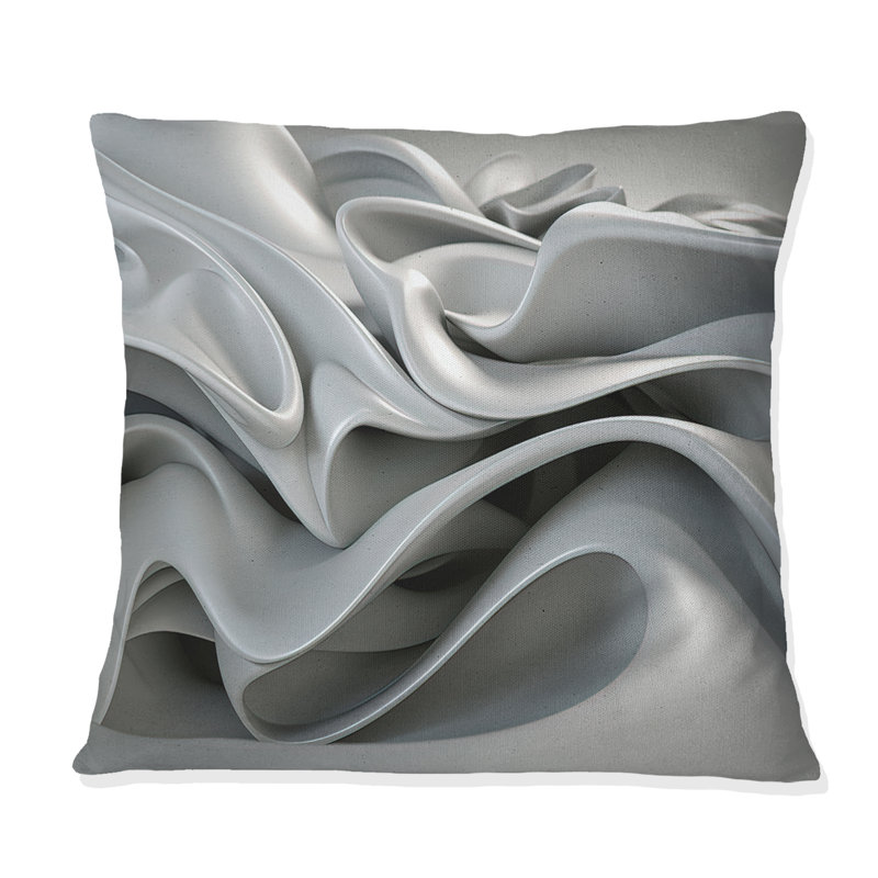 Coussin décoratif gris à motif ondulé abstrait et vagues modernes, H 16 po x l 16 po, Carré