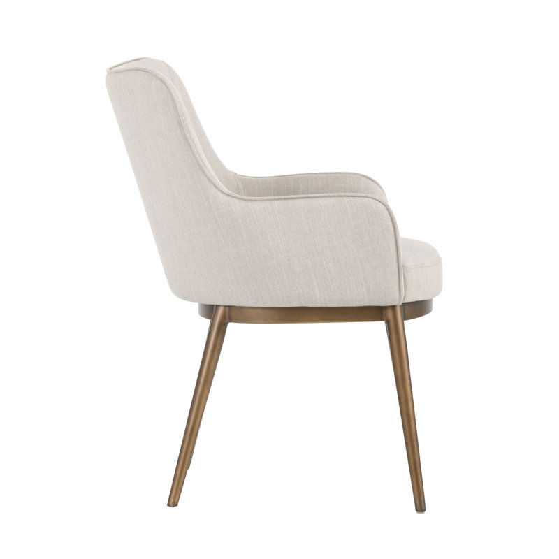 Irongate Upholstered Arm Chair, Beige, Antique Brass